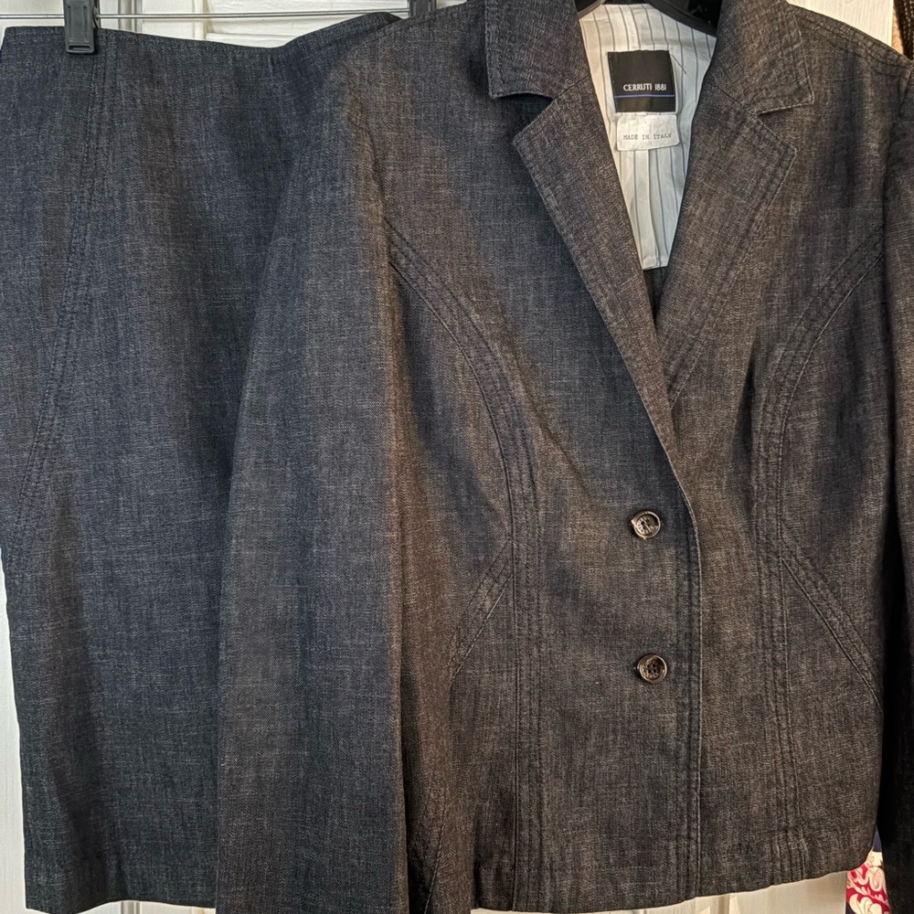 Italian denim skirt suit.